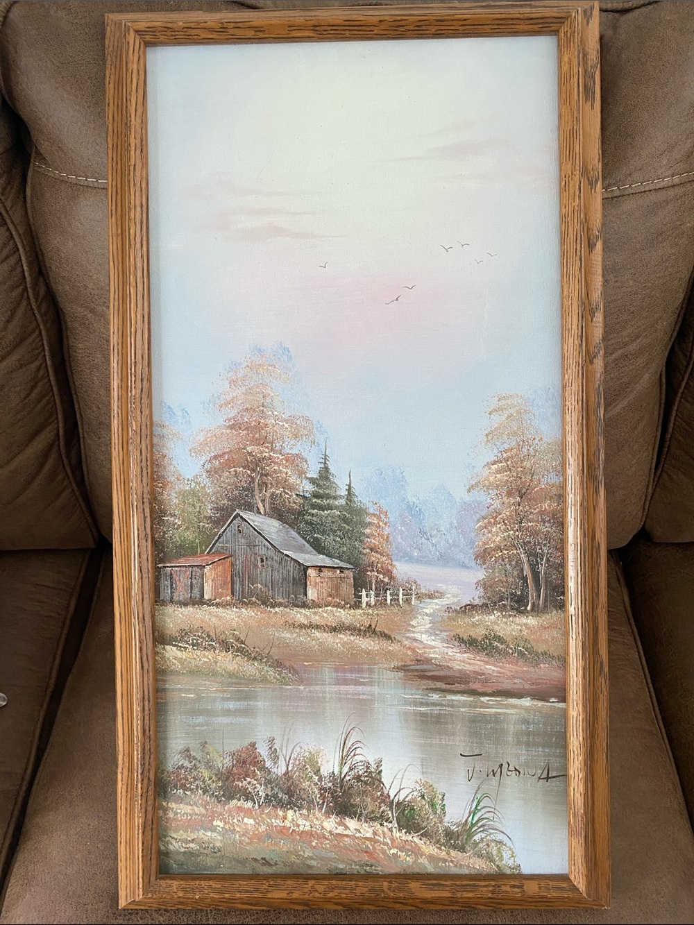 Framed Landscape Painting in Brown & Blue